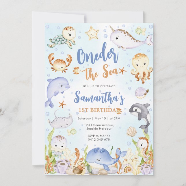 Oneder The Sea 1st Birthday Invitation (Devant)