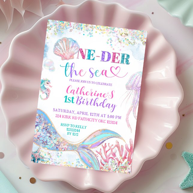  Oneder the sea mermaid 1st birthday invitation (Créateur téléchargé)