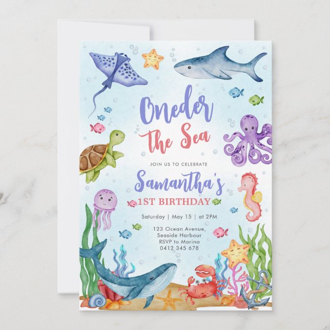Oneder the Sea Party 1st Birthday Invitation (Devant)