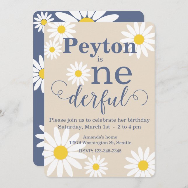 Onederful Daisy First Birthday Invitation (Devant / Derrière)
