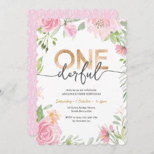 ONEderful Pink and gold première Invitation d'anni
