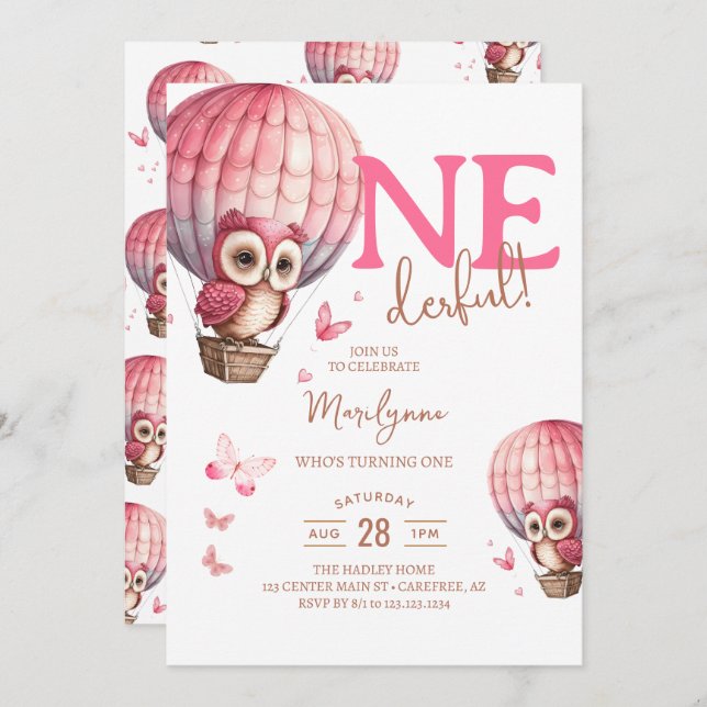 Onederful Pink Boho 1er anniversaire Invitation (Devant / Derrière)