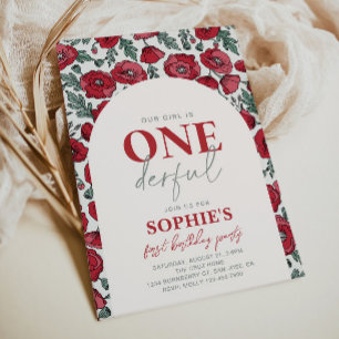 Onederful Poppy Anniversaire Invitation