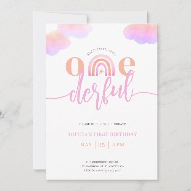 Onederful Rainbow Girl 1er anniversaire Invitation (Devant)