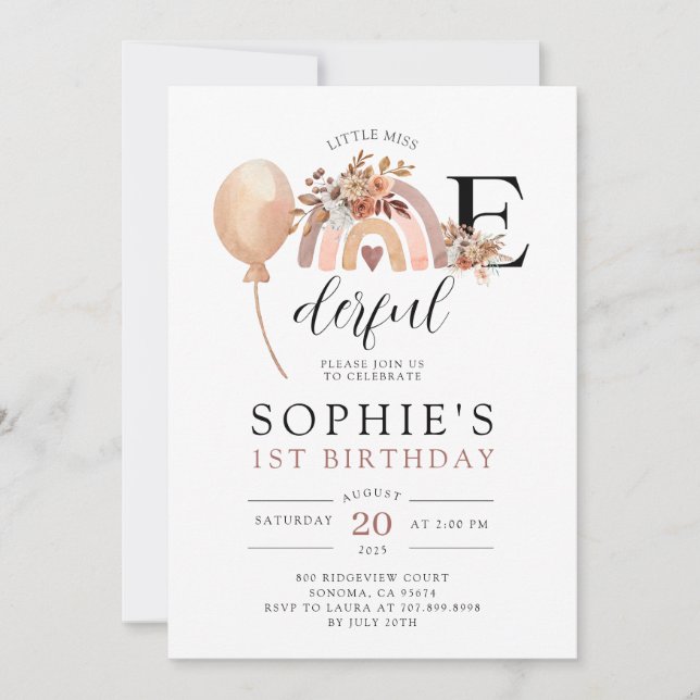 ONEderful Rainbow Girl'anniversaire Invitation (Devant)
