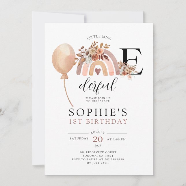 ONEderful Rainbow Girl'anniversaire Invitation (Devant)