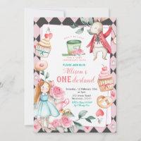 Onederland Tea Party Girl Anniversaire Invitation