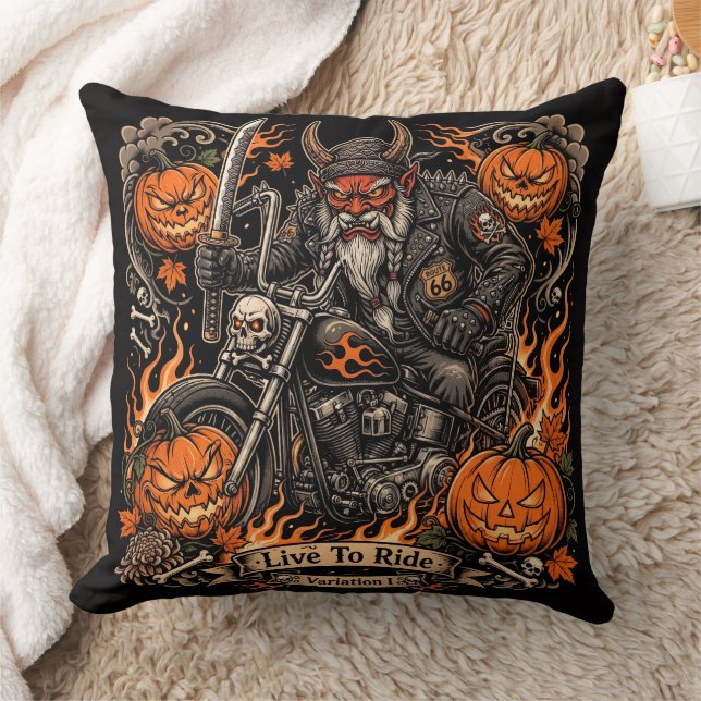 Oni Samurai Biker Halloween Coussin - Vivre Pour R (Couverture)