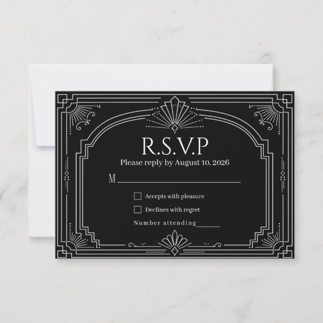 Onyx Noir Arqué Art Déco Réponse de Mariage (Devant)