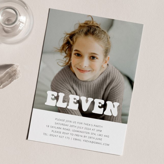 Onze - Photo Super Invitation Anniversaire (Eleven - Groovy Photo Birthday Invitation)