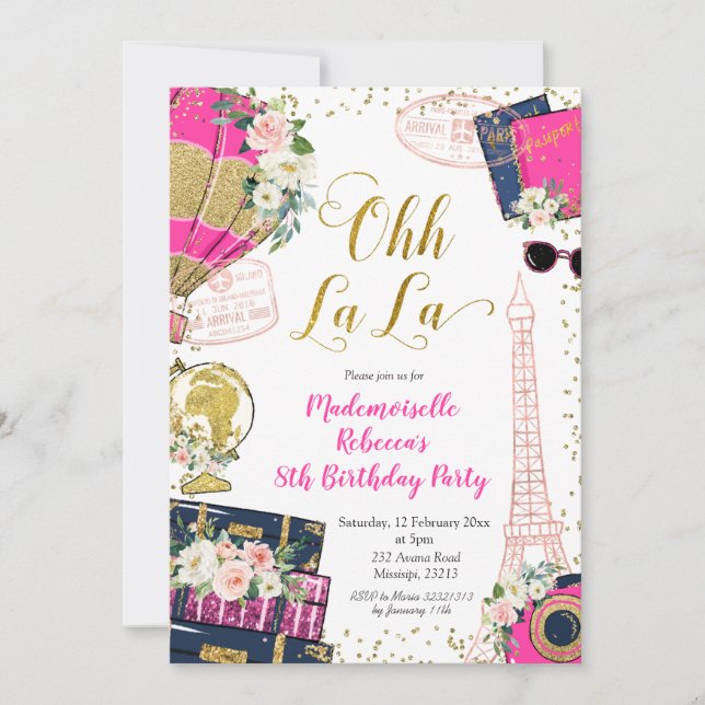 Ooh La Girl Paris Invitation Anniversaire (Devant)
