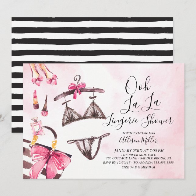 Ooh La La Lingerie Invitation à la douche nuptiale (Devant / Derrière)