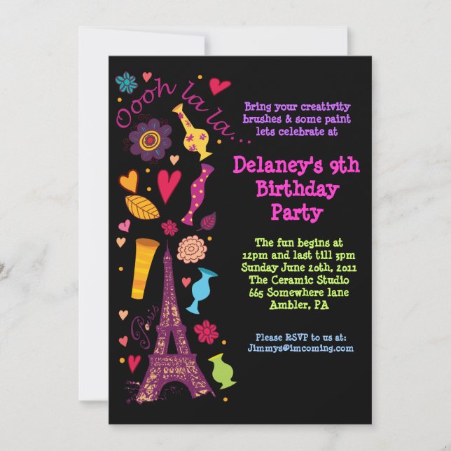 Oooh La La Paris Anniversaire Fête Invitation (Devant)
