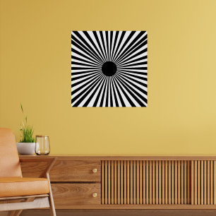 Op Art Sunburst - Poster Abstrait noir et blanc