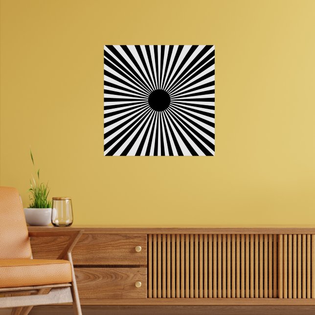Op Art Sunburst - Poster Abstrait noir et blanc (Salon 2)