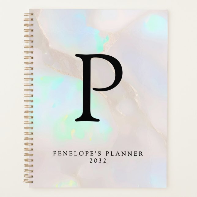 Opale holographique iridescent monogramme chic (Devant)