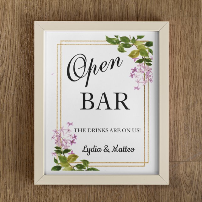 Open Bar Pink Floral wedding sign 8x10 poster (Créateur téléchargé)