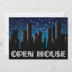 open house faire-part : cityscape nuit ciel