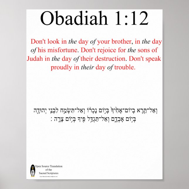 Open Source Translation Obadiah 1:12 Poster (Devant)