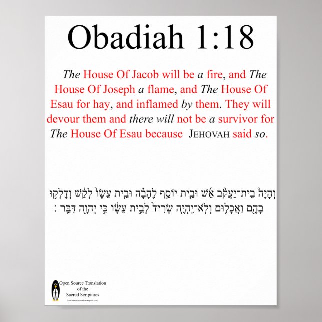 Open Source Translation Obadiah 1:18 Poster (Devant)