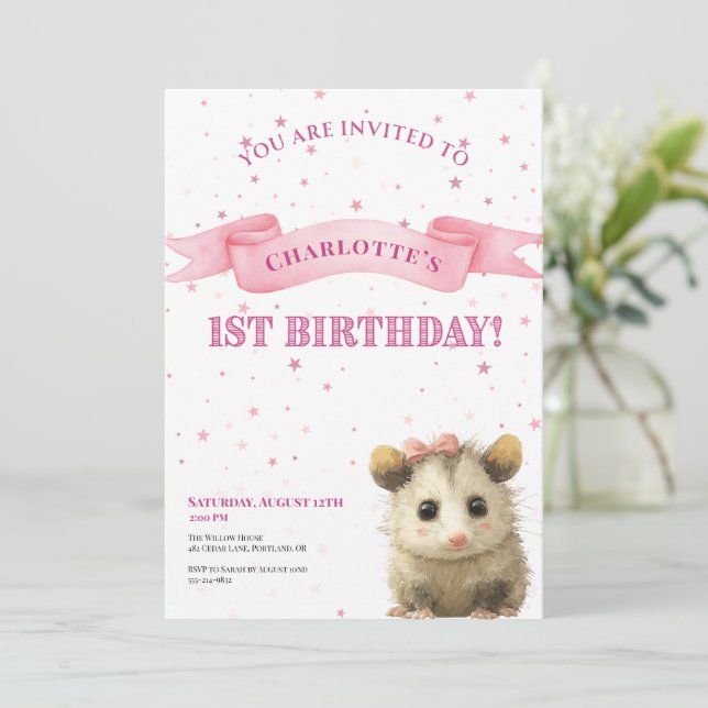 Opossum Birthday Invitation • 1st Birthday (Debout devant)
