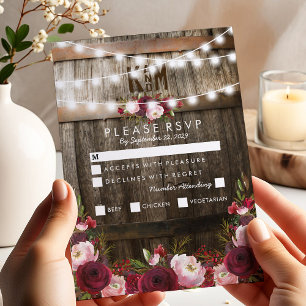 Option de réponse au menu de mariage floral burgun