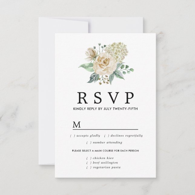 Options de repas de la carte RSVP Rose blanche (Devant)