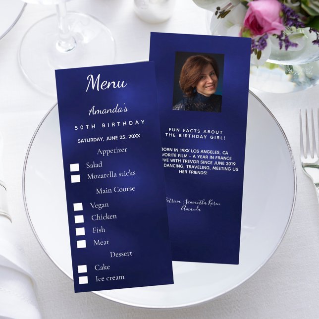 Options de repas photo bleue faits amusants menu d (Créateur téléchargé)