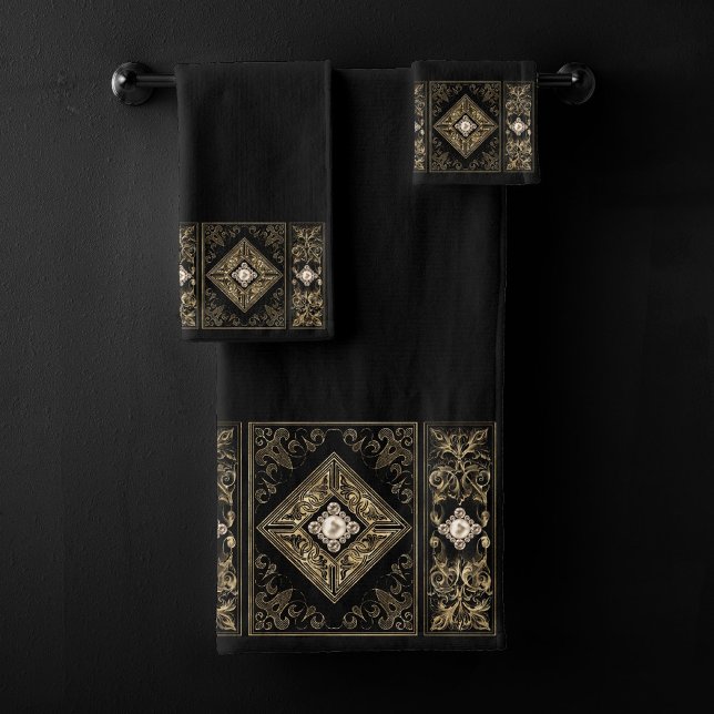 Opulence ornée | Flouris à bijoux noir et or (Créateur téléchargé)