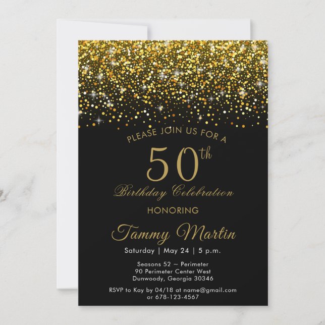 Opulent Gold Confetti 50e anniversaire Invitation (Devant)