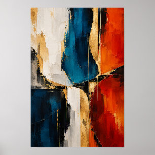 Or Art mural abstrait géométrique rouge cobalt et
