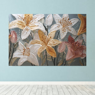 Or Art Mural Abstrait Texturé Lys Roses Or Blanc