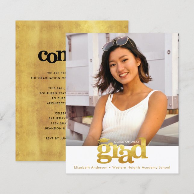 Or Blanc Budget Photo Remise Diplôme Gras Casquett (Devant / Derrière)