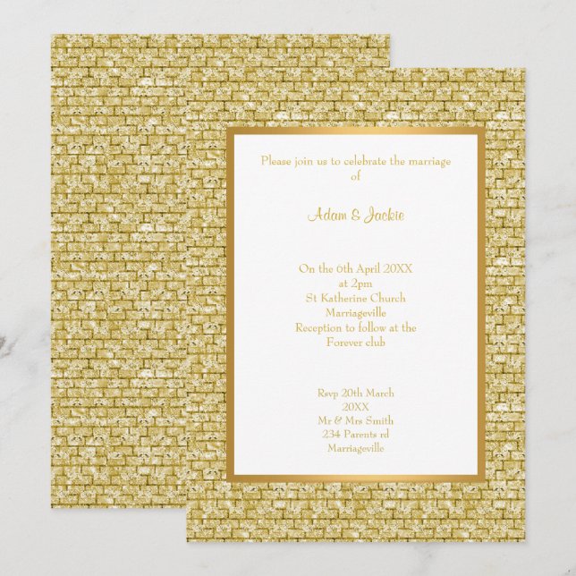 OR BLANC OR BRIQUE MOTIF FAIRE-PART DE MARIAGE (Devant / Derrière)