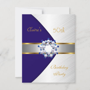 Or Bleu Marine Blanc Invitation Fête d'anniversair
