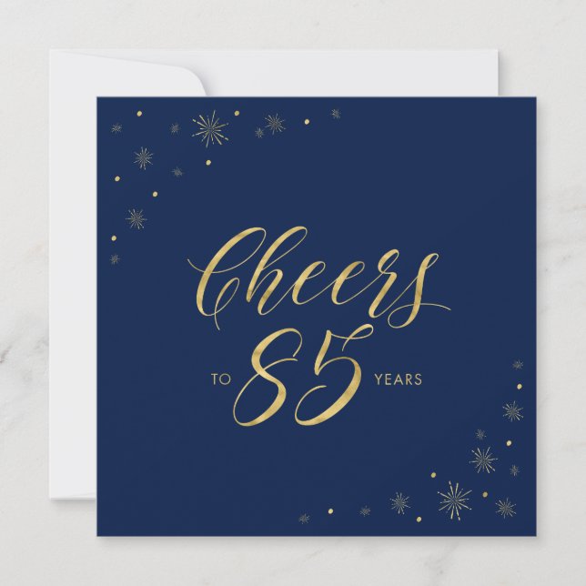 Or & Bleu | Moderne Carte Carrée pour 85e Annivers (Devant)