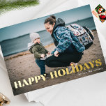 OR BOLD moderne Joyeux vacances Photo<br><div class="desc">Une belle photo design complète avec une fonction de design OR FOIL Happy Holidays dans GOLD pour un carte photo de vacances élégant. Un motif festif à l'arrière.</div>