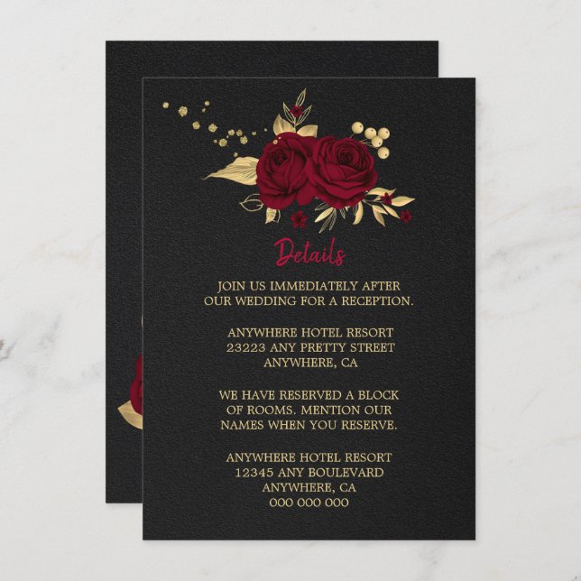 or bordeaux floral noir détails carte d'enceinte (Devant / Derrière)