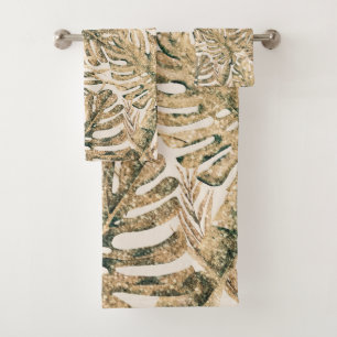 Or Bronze Pailleté Feuilles de Palmiers Tropical C