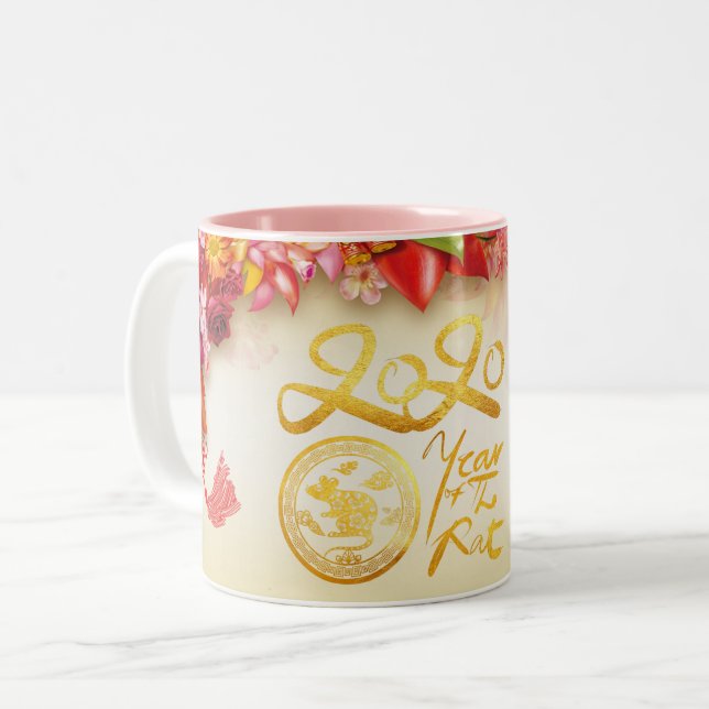 Or chinois floral Papier coupé Rat 2020 2TP Mug (Devant gauche)