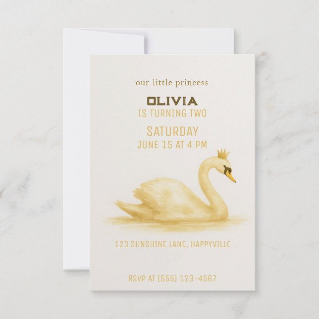 or classe Sweet Swan Princesse invitation d'annive (Devant)