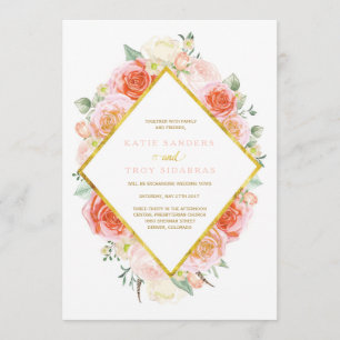 Or, corail, pêche et invitations roses de mariage