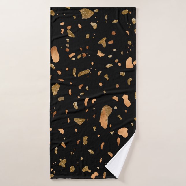 Or de cuivre sur pierre noire Terrazzo (Serviette de bain)