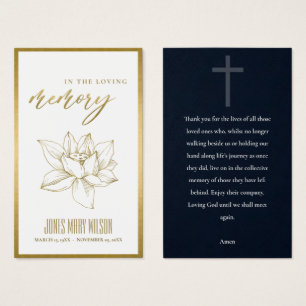 OR EAU FOIL LILY SYMPATHIE CARTE DE PRIÈRE MÉMORIA