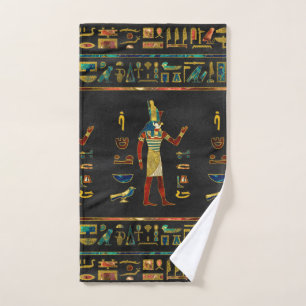 Or égyptien, Teal et motif en verre rouge
