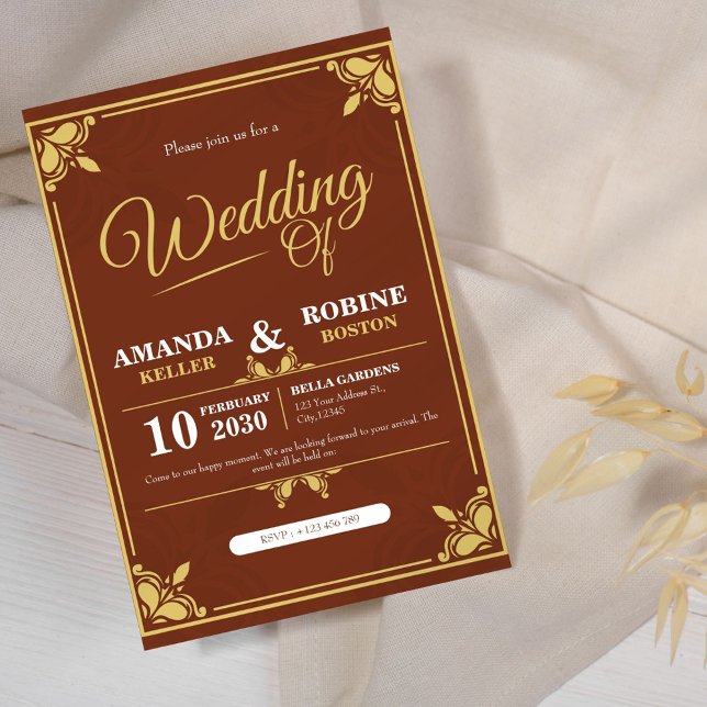 Or élégant et Faire-part de mariage Brown (Créateur téléchargé)