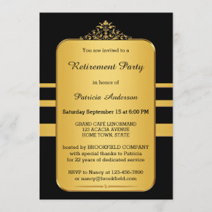 Or élégant et invitation noire de partie de