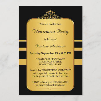 Or élégant et invitation noire de partie de
