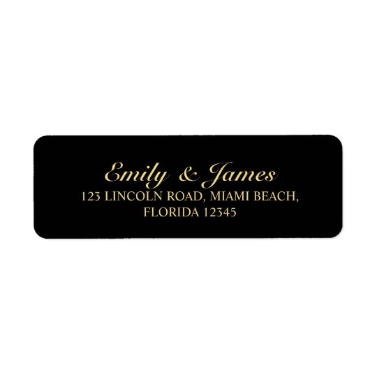 Or élégant et mariage noir étiquette d'adresse retour