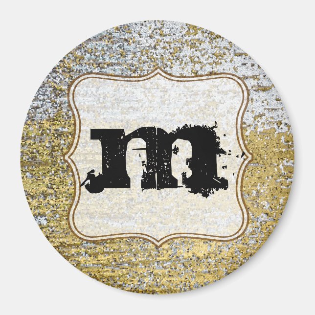 Or et argent Grunge Monogramme Aimant initial (Devant)